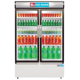 ICEMAKE IMVC900, Double Door Visi Cooler (1009 Liter), Fog-Free Glass, Adjustable Shelves & Vertical LED Light, Grey