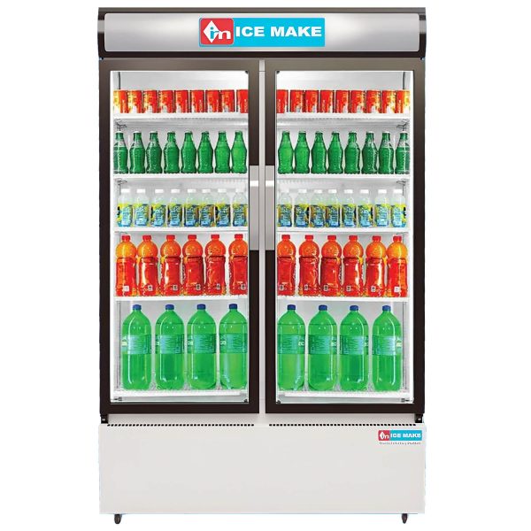 ICEMAKE IMVC900, Double Door Visi Cooler (1009 Liter), Fog-Free Glass, Adjustable Shelves & Vertical LED Light, Grey