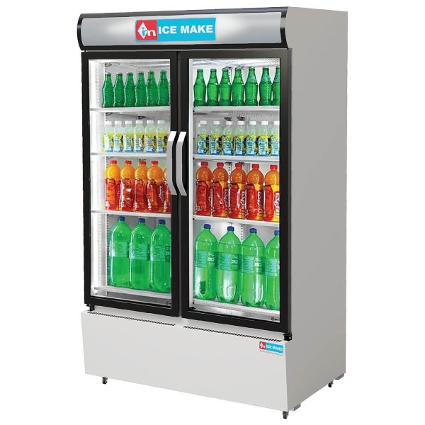 ICEMAKE IMVC900, Double Door Visi Cooler (1009 Liter), Fog-Free Glass, Adjustable Shelves & Vertical LED Light, Grey