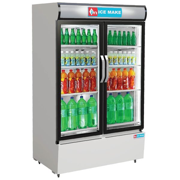 ICEMAKE IMVC900, Double Door Visi Cooler (1009 Liter), Fog-Free Glass, Adjustable Shelves & Vertical LED Light, Grey