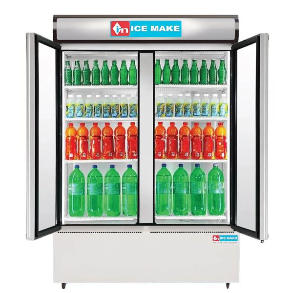 ICEMAKE IMVC900, Double Door Visi Cooler (1009 Liter), Fog-Free Glass, Adjustable Shelves & Vertical LED Light, Grey