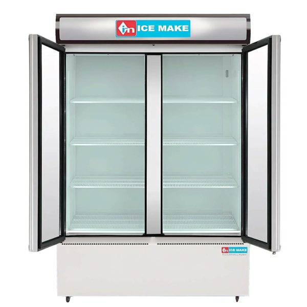 ICEMAKE IMVC900, Double Door Visi Cooler (1009 Liter), Fog-Free Glass, Adjustable Shelves & Vertical LED Light, Grey