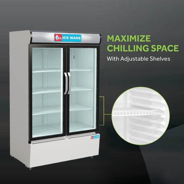 ICEMAKE IMVC900, Double Door Visi Cooler (1009 Liter), Fog-Free Glass, Adjustable Shelves & Vertical LED Light, Grey