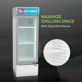 Icemake IMVC300, Single Door Visi Cooler (333 Liter) with Fog-Free Glass, Adjustable Shelves and Toughened Glass, Grey