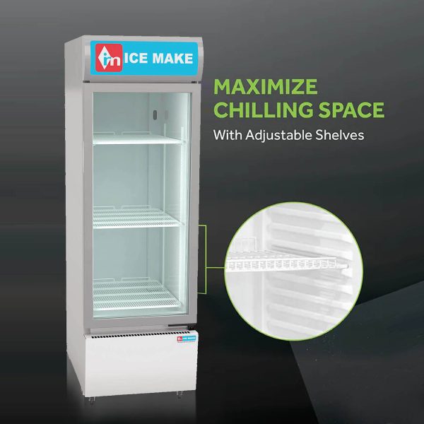Icemake IMVC300, Single Door Visi Cooler (333 Liter) with Fog-Free Glass, Adjustable Shelves and Toughened Glass, Grey