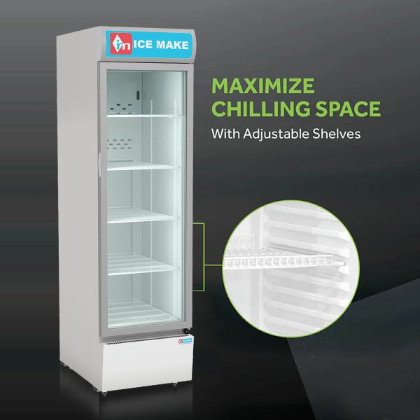 ICEMAKE IMVC550, Single Door Visi Cooler (569 Liter), Fog-Free Glass, Adjustable Shelves & Vertical LED Light, Grey