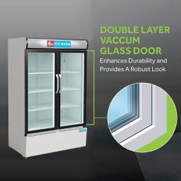 ICEMAKE IMVC900, Double Door Visi Cooler (1009 Liter), Fog-Free Glass, Adjustable Shelves & Vertical LED Light, Grey