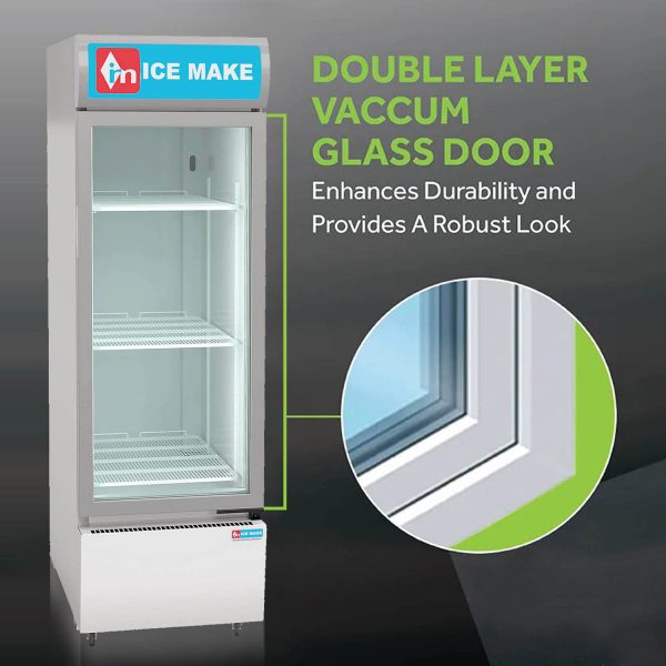 Icemake IMVC300, Single Door Visi Cooler (333 Liter) with Fog-Free Glass, Adjustable Shelves and Toughened Glass, Grey