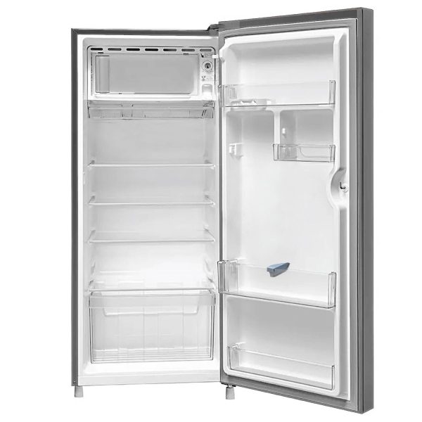 Akai AKDD2101-PHLG, 190 (L) 1 Star Direct Cool Single Door Refrigerator – Manual Defrost, Compact Home Fridge with LED Light, Crisper, Hair Line Grey