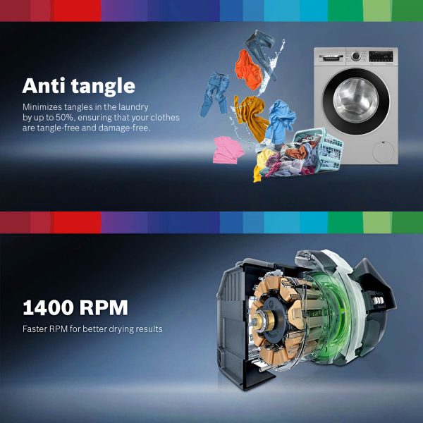 BOSCH WGA254ZSIN, 10 kg 5 Star 1400 RPM Fully Automatic Front Load Washing Machine, Built-in Heater and Steam Care, Silver