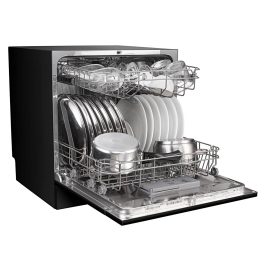 Voltas Beko DT8B, Free Standing 8 Place Settings Intensive Kadhai Cleaning, Inbuilt Heater, No Pre-rinse Required Dishwasher, Black