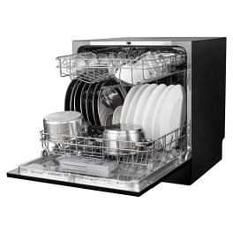 Voltas Beko DT8B, Free Standing 8 Place Settings Intensive Kadhai Cleaning, Inbuilt Heater, No Pre-rinse Required Dishwasher, Black