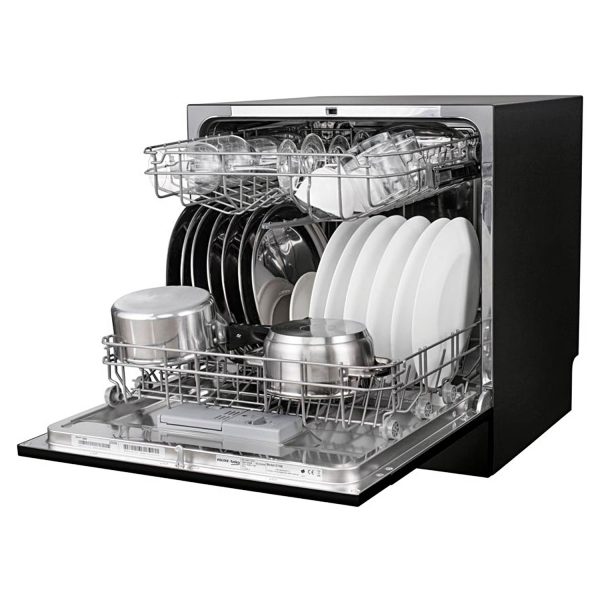 Voltas Beko DT8B, Free Standing 8 Place Settings Intensive Kadhai Cleaning, Inbuilt Heater, No Pre-rinse Required Dishwasher, Black