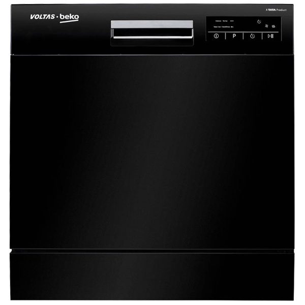 Voltas Beko DT8B, Free Standing 8 Place Settings Intensive Kadhai Cleaning, Inbuilt Heater, No Pre-rinse Required Dishwasher, Black