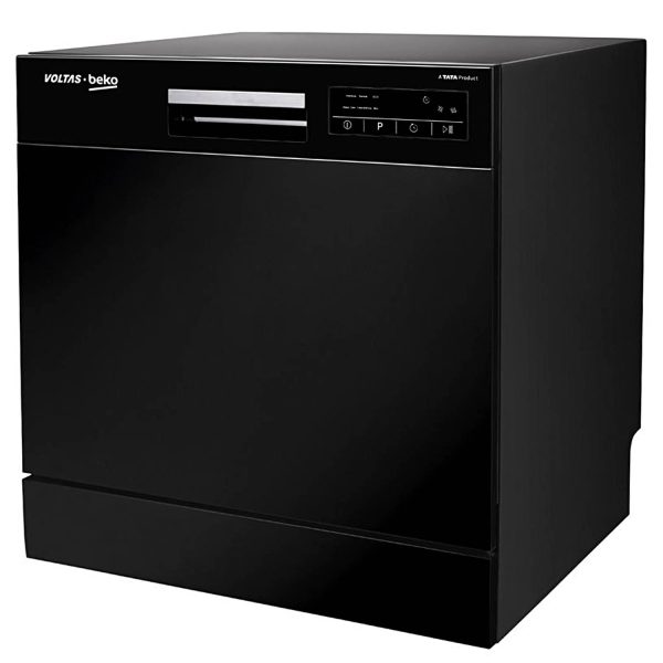 Voltas Beko DT8B, Free Standing 8 Place Settings Intensive Kadhai Cleaning, Inbuilt Heater, No Pre-rinse Required Dishwasher, Black