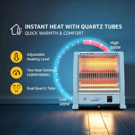 V-Guard RH2QT 2000 QUARTZ, (2 ROD, 400 & 800 WATTS) Room Heater, Grey