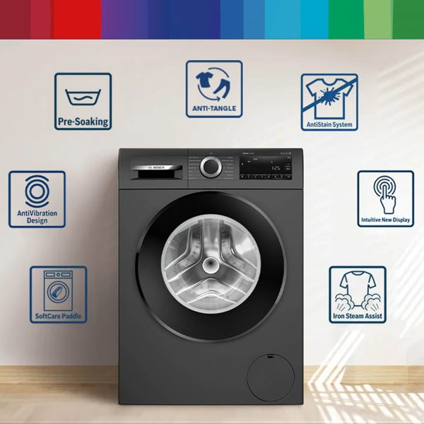 BOSCH WGA254ZPIN, 10 kg 5 Star 1400 RPM Fully Automatic Front Load Washing Machine, Built-in Heater and Steam Care, Dark Lake