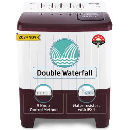 Voltas Beko WTT85UAA/WNSWH5GFD, A Tata Product 8.5 Kg 5 Star Semi-Automatic Top Load Air Dry Washing Machine, Special pulsator and Double waterfall Technology, Wine