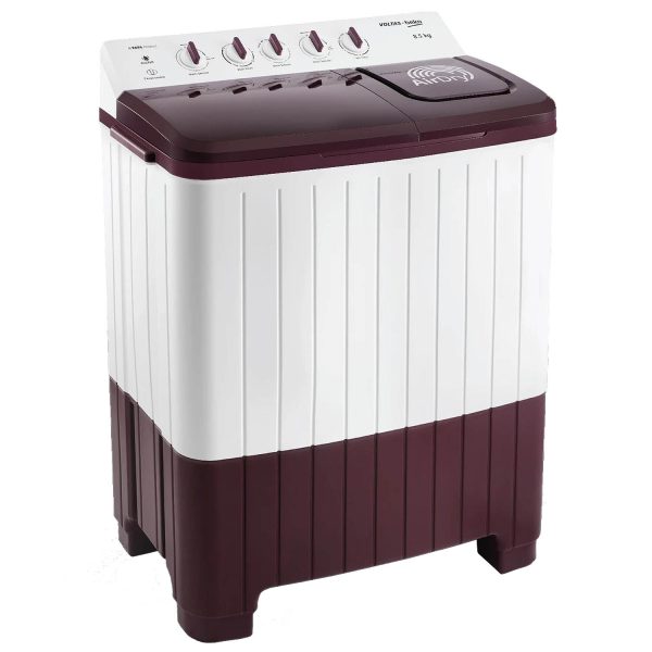 Voltas Beko WTT85UAA/WNSWH5GFD, A Tata Product 8.5 Kg 5 Star Semi-Automatic Top Load Air Dry Washing Machine, Special pulsator and Double waterfall Technology, Wine
