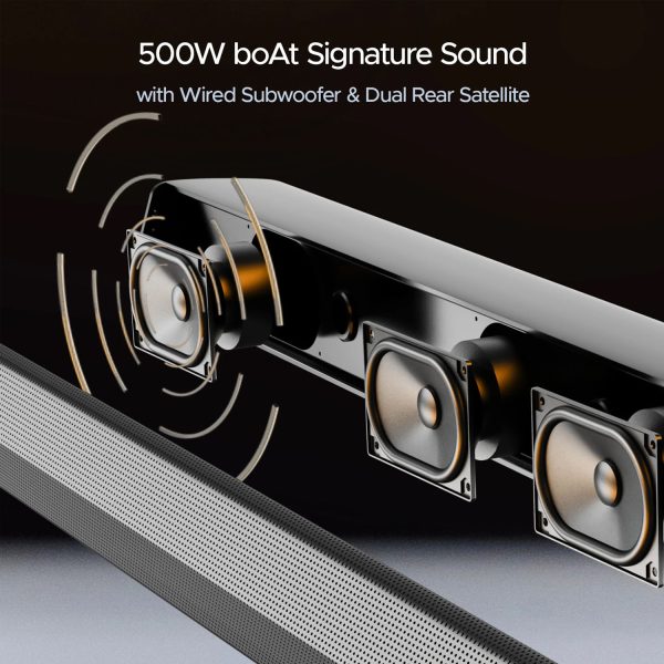 boAt Aavante Bar 3500, Bluetooth Soundbar with 500W RMS Immersive Sound, 5.1 Channel with Subwoofer, Wired Rear Speakers, (Premium Black)