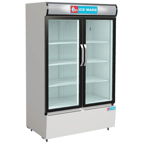 ICEMAKE IMVC900, Double Door Visi Cooler (1009 Liter), Fog-Free Glass, Adjustable Shelves & Vertical LED Light, Grey