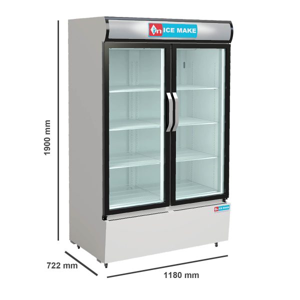 ICEMAKE IMVC900, Double Door Visi Cooler (1009 Liter), Fog-Free Glass, Adjustable Shelves & Vertical LED Light, Grey