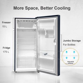 Akai AKDD2101-PCFB, 190 (L) 1 Star Direct Cool Single Door Refrigerator – Manual Defrost, Compact Home Fridge with LED Light, Crisper, R600a Gas, Glossier Blue