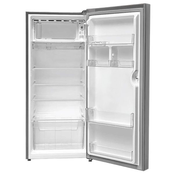 Akai AKDD2353-PHLG, 215 (L) 3 Star Direct Cool-Single Door Refrigerator, Wide Voltage, Manual+Push Defrost, Soft Crisper, LED Light, Hair Line Grey