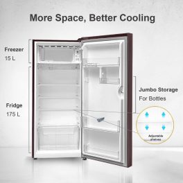 Akai AKDD2101-PCFW, 190 (L) 1 Star Direct Cool Single Door Refrigerator – Manual Defrost, Compact Home Fridge with LED Light, Crisper, R600a Gas, Glossier Wine