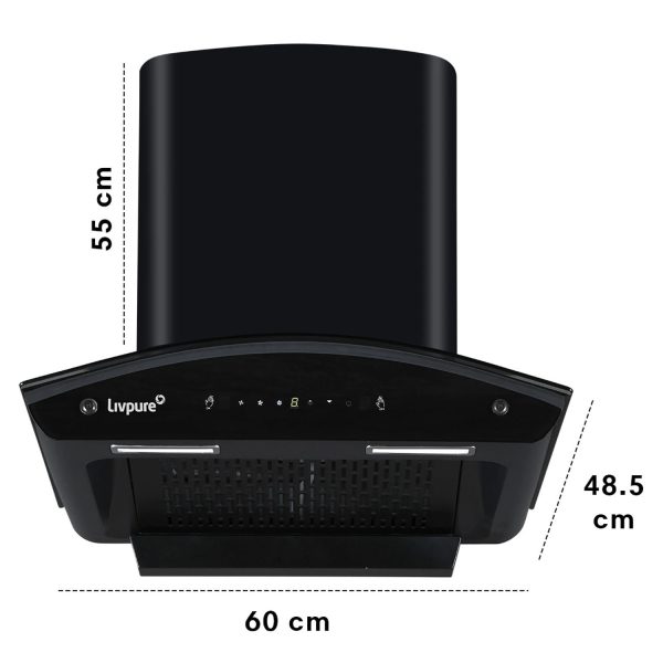 Livpure Ador 60, 60CM Filter-less Chimney with Thermal Auto Clean, Motion Sensor and Powerful Suction of 1450, Black