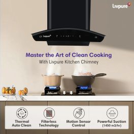Livpure Ador 60, 60CM Filter-less Chimney with Thermal Auto Clean, Motion Sensor and Powerful Suction of 1450, Black