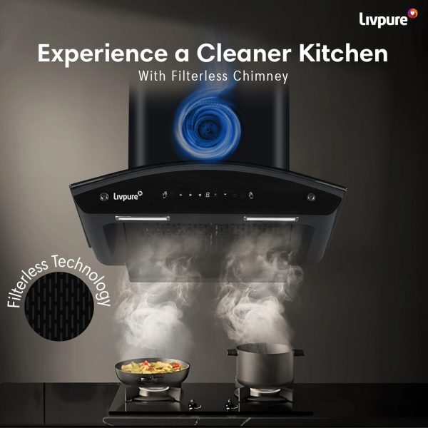 Livpure Ador 60, 60CM Filter-less Chimney with Thermal Auto Clean, Motion Sensor and Powerful Suction of 1450, Black