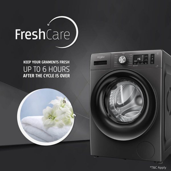 Whirlpool XS7512BWME, Xpert Care 7.5 kg 1200 RPM 5 Star Inverter Fully-Automatic Front Load Washing Machine with Ozone Air Refresh Technology & Built-in-Heater and Steam Wash, Midnight Grey