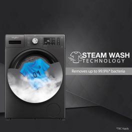 Whirlpool XS7512BWME, Xpert Care 7.5 kg 1200 RPM 5 Star Inverter Fully-Automatic Front Load Washing Machine with Ozone Air Refresh Technology & Built-in-Heater and Steam Wash, Midnight Grey