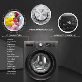 Whirlpool XS7512BWME, Xpert Care 7.5 kg 1200 RPM 5 Star Inverter Fully-Automatic Front Load Washing Machine with Ozone Air Refresh Technology & Built-in-Heater and Steam Wash, Midnight Grey