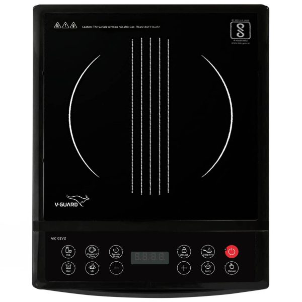 V-Guard VIC 01 V2, 1200 Watt Induction Cooktop with 7 Levels of Power and Temperature Setting, Digital Display and Soft switch Controls, Black