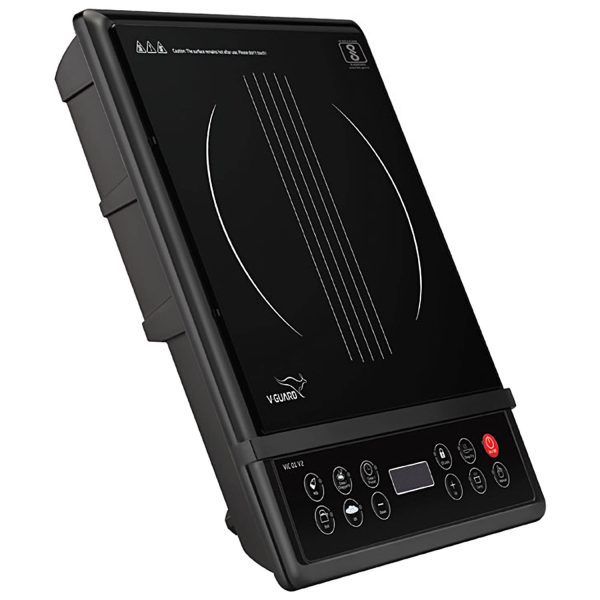 V-Guard VIC 01 V2, 1200 Watt Induction Cooktop with 7 Levels of Power and Temperature Setting, Digital Display and Soft switch Controls, Black