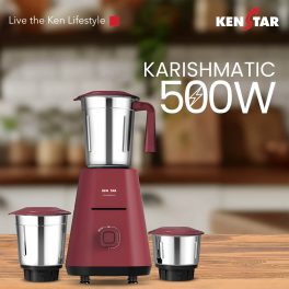 Kenstar Karishmatic 500 W, 3 Jar Mixer Grinder, Ultra Precision Heavy-duty Stainless steel Ultima blades, smart overload protection, 2 year warranty, Wine Red