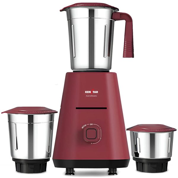 Kenstar Karishmatic 500 W, 3 Jar Mixer Grinder, Ultra Precision Heavy-duty Stainless steel Ultima blades, smart overload protection, 2 year warranty, Wine Red