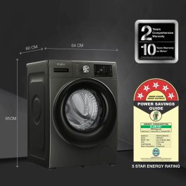 Whirlpool XS7512BWME, Xpert Care 7.5 kg 1200 RPM 5 Star Inverter Fully-Automatic Front Load Washing Machine with Ozone Air Refresh Technology & Built-in-Heater and Steam Wash, Midnight Grey