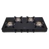 Elica 774 CT DT VETRO, Glass Cook Top 4 Burner Gas Stove with Double Drip Tray, Round Euro Coated Grid, Black