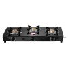 Sunflame Jumbo, 3 Burner Toughened glass top Gas Stove, Stainless steel drip tray, Durable Forged Brass Burners, Sturdy Pan Support, 5-Year Coverage on Burners & Glass, Black