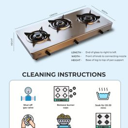 Sunflame Jumbo, 3 Burner Toughened glass top Gas Stove, Stainless steel drip tray, Durable Forged Brass Burners, Sturdy Pan Support, 5-Year Coverage on Burners & Glass, Black
