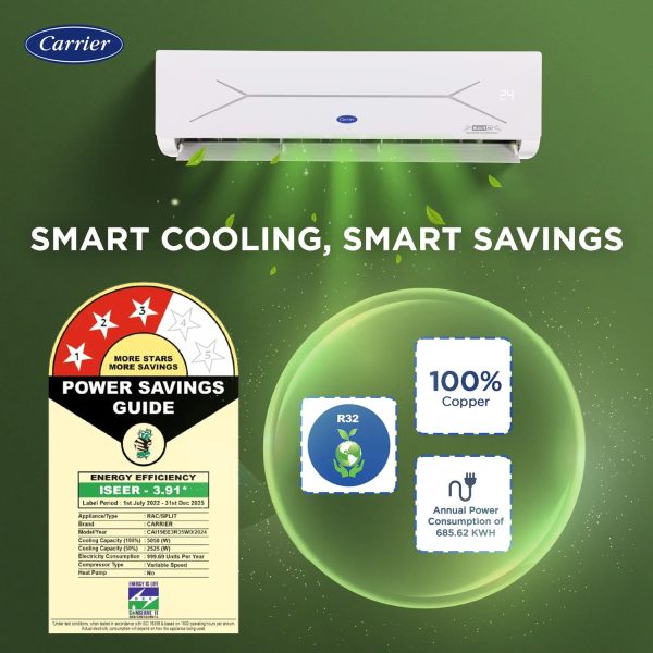 Carrier XPERT LUMO Fxi, 1 Ton 3 Star 6 in 1 Convertible Inverter Split Smart AC with Wi-Fi Supported, Copper Condenser, White