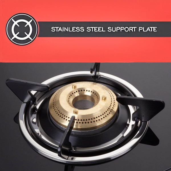 Elica 774 CT DT VETRO, Glass Cook Top 4 Burner Gas Stove with Double Drip Tray, Round Euro Coated Grid, Black