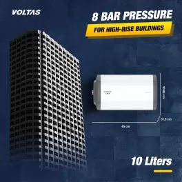 Voltas Linea, 10 Liter Horizontal Storage Water Heater with 100% Copper Heating Element and 8 Bar Pressure, White