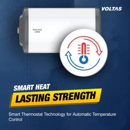 Voltas Linea, 10 Liter Horizontal Storage Water Heater with 100% Copper Heating Element and 8 Bar Pressure, White