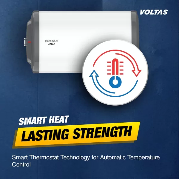 Voltas Linea, 10 Liter Horizontal Storage Water Heater with 100% Copper Heating Element and 8 Bar Pressure, White