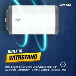 Voltas Linea, 10 Liter Horizontal Storage Water Heater with 100% Copper Heating Element and 8 Bar Pressure, White