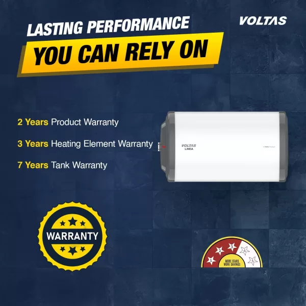 Voltas Linea, 10 Liter Horizontal Storage Water Heater with 100% Copper Heating Element and 8 Bar Pressure, White
